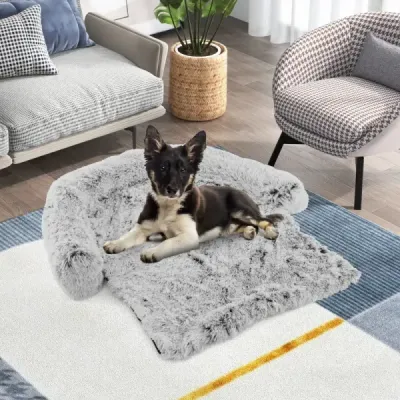 Plyšová posteľ s protišmykovou základňou Odnímateľný umývateľný poťah a mäkká podložka Stredná veľkosť 112 x 101 cm Sivá biela