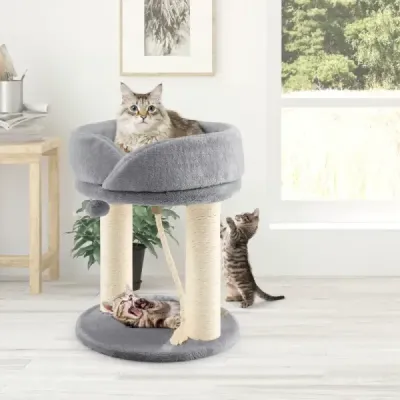 Cat Tree Škrabadlo pre mačky s mäkkým sedadlom Sisalová veža pre mačky Sivá