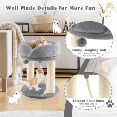 Cat Tree Škrabadlo pre mačky s mäkkým sedadlom Sisalová veža pre mačky Sivá