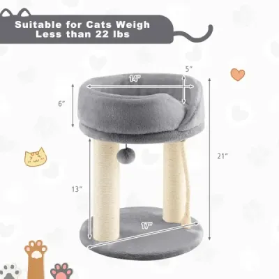 Cat Tree Škrabadlo pre mačky s mäkkým sedadlom Sisalová veža pre mačky Sivá