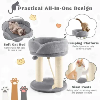 Cat Tree Škrabadlo pre mačky s mäkkým sedadlom Sisalová veža pre mačky Sivá