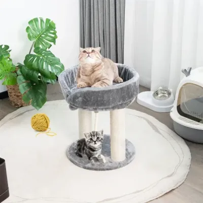 Cat Tree Škrabadlo pre mačky s mäkkým sedadlom Sisalová veža pre mačky Sivá