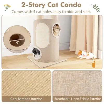 Cat tree veľký mačací strom s 2-poschodovým sudom na škrabanie 2 hojdacie siete prírodné 58 x 58 x 187 cm