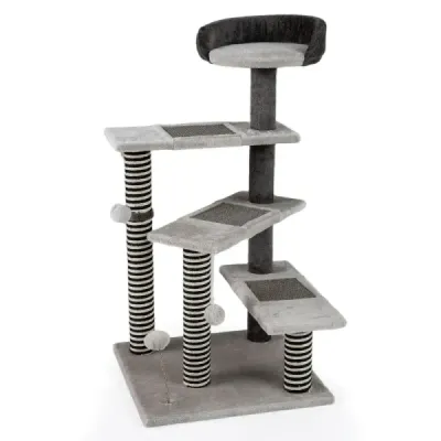93 cm vysoký škrabadlo pre mačky, 5-stupňová lezecká veža so škrabadlami a podložkami zo sisalu a juty, schody pre mačky, sivá