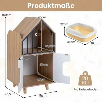 Domček pre mačky 3 v 1 v tvare domu – moderná skriňa pre mačky so stabilnými nožičkami, rozmery 50 x 48,5 x 100 cm