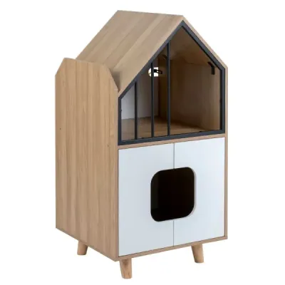 Domček pre mačky 3 v 1 v tvare domu – moderná skriňa pre mačky so stabilnými nožičkami, rozmery 50 x 48,5 x 100 cm