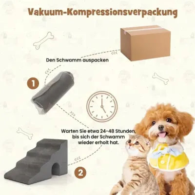 Schody pre psov, 4 stupne, schody pre domáce zvieratá, výška 43 cm, s otvorom a umývateľným poťahom, šedé
