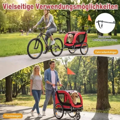 2 v 1 príves za bicykel pre psov s otvárateľnou strechou, kočík pre psov do 80 kg, univerzálny záves na bicykel, červený