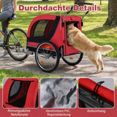 2 v 1 príves za bicykel pre psov s otvárateľnou strechou, kočík pre psov do 80 kg, univerzálny záves na bicykel, červený