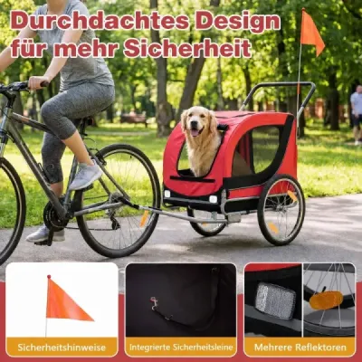 2 v 1 príves za bicykel pre psov s otvárateľnou strechou, kočík pre psov do 80 kg, univerzálny záves na bicykel, červený