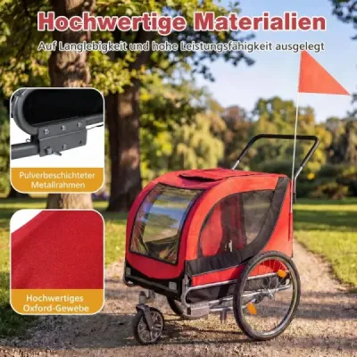 2 v 1 príves za bicykel pre psov s otvárateľnou strechou, kočík pre psov do 80 kg, univerzálny záves na bicykel, červený