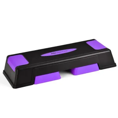 Aerobický stepper s nastaviteľnou výškou a 3 úrovňami (12 / 17 / 22 cm), fialový