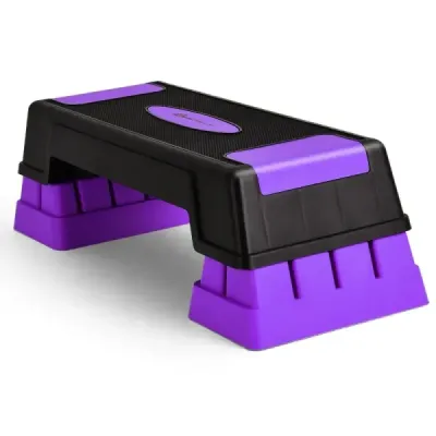 Aerobický stepper s nastaviteľnou výškou a 3 úrovňami (12 / 17 / 22 cm), fialový