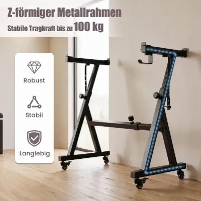 Stojan na klávesy v tvare písmena Z s kolieskami a kovovým rámom  výškovo nastaviteľný stojan s nosnosťou až 100 kg