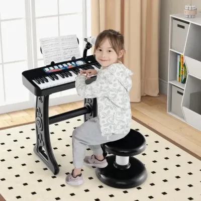 37 klávesov detská klávesnica detské elektronické piano so stoličkou mikrofónom a stojanom na noty čierna