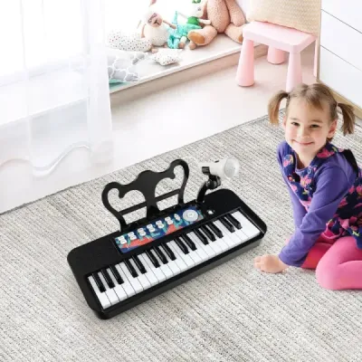 37 klávesov detská klávesnica detské elektronické piano so stoličkou mikrofónom a stojanom na noty čierna