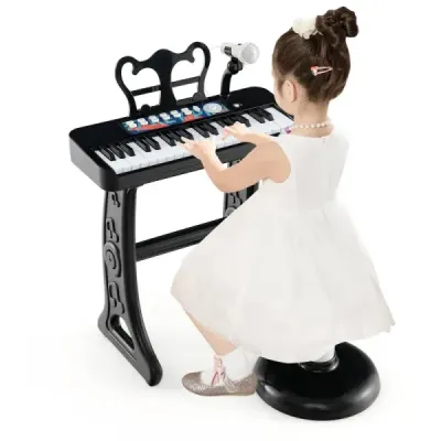37 klávesov detská klávesnica detské elektronické piano so stoličkou mikrofónom a stojanom na noty čierna