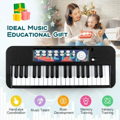 37 klávesov detská klávesnica detské elektronické piano so stoličkou mikrofónom a stojanom na noty čierna