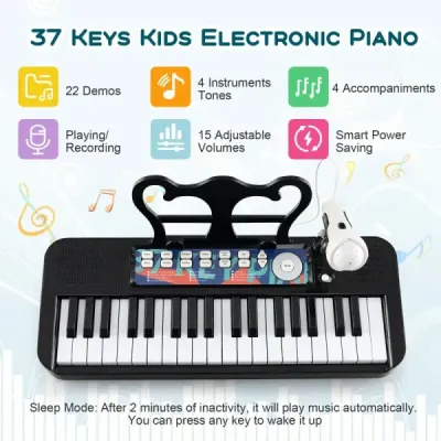 37 klávesov detská klávesnica detské elektronické piano so stoličkou mikrofónom a stojanom na noty čierna