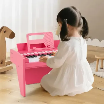 25-klávesová detská mini digitálna piano drevená hračka s nastaviteľnou rýchlosťou ružová