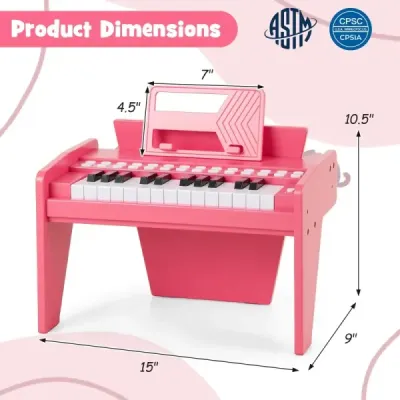 25-klávesová detská mini digitálna piano drevená hračka s nastaviteľnou rýchlosťou ružová