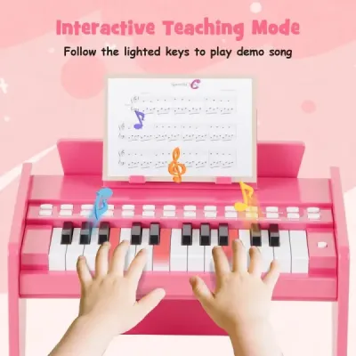 25-klávesová detská mini digitálna piano drevená hračka s nastaviteľnou rýchlosťou ružová