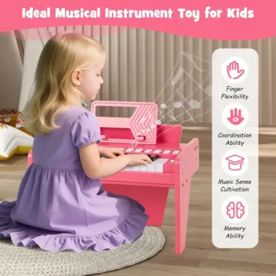 25-klávesová detská mini digitálna piano drevená hračka s nastaviteľnou rýchlosťou ružová