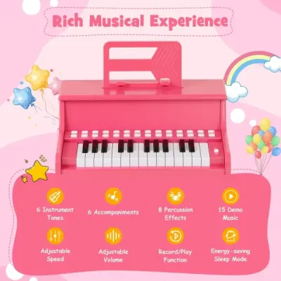 25-klávesové mini digitálne piano pre deti, elektrické piano s nastaviteľnou rýchlosťou, ružové