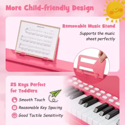 25-klávesové mini digitálne piano pre deti, elektrické piano s nastaviteľnou rýchlosťou, ružové