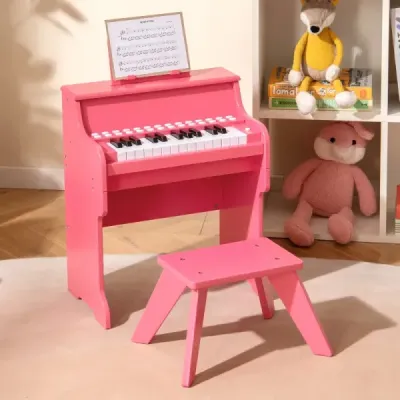 25-klávesové mini digitálne piano so stoličkou, detské piano s nastaviteľnou rýchlosťou, ružové