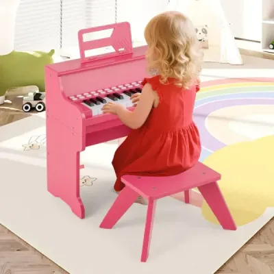 25-klávesové mini digitálne piano so stoličkou, detské piano s nastaviteľnou rýchlosťou, ružové