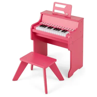 25-klávesové mini digitálne piano so stoličkou, detské piano s nastaviteľnou rýchlosťou, ružové