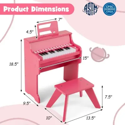 25-klávesové mini digitálne piano so stoličkou, detské piano s nastaviteľnou rýchlosťou, ružové