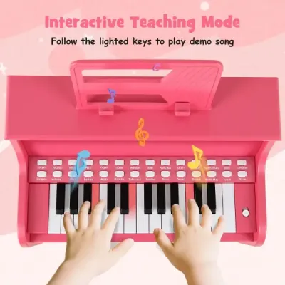 25-klávesové mini digitálne piano so stoličkou, detské piano s nastaviteľnou rýchlosťou, ružové