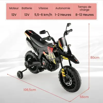 12V detská elektrická motorka s tréningovými kolesami Aprilia Licencovaná elektrická motorka čierna