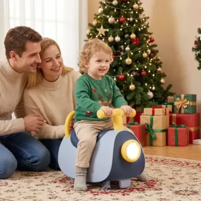 Detské autíčko s hudbou a LED svetlami, hračka na odrážanie s úložným priestorom pod sedadlom, modré