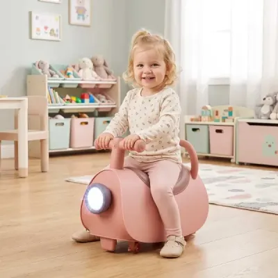 Detské autíčko s hudbou a LED svetlami, hračka na odrážanie s úložným priestorom pod sedadlom, ružové