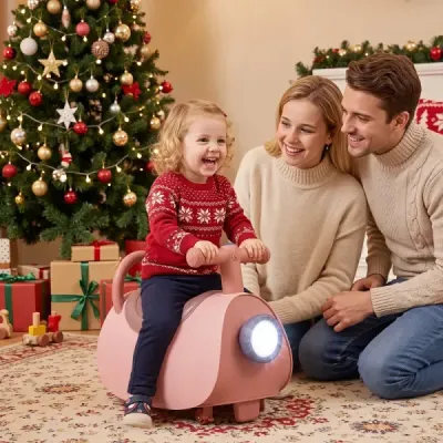 Detské autíčko s hudbou a LED svetlami, hračka na odrážanie s úložným priestorom pod sedadlom, ružové