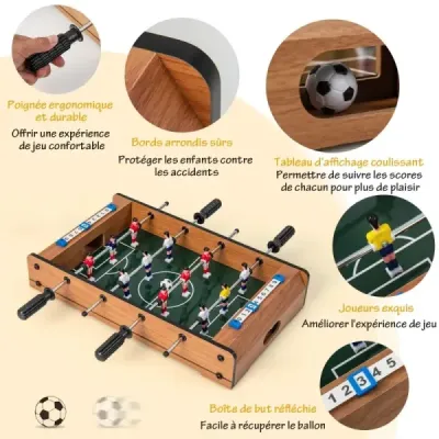 Mini futbalový stôl pre 2 hráčov priestorovo úsporný futbalový stôl s robustnou rukoväťou 51 x 30,5 x 9 cm Príroda