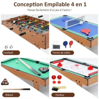 Hrací stôl 4 v 1 biliardový stôl a stolný tenis a vzdušný hokej a stolný futbal 81 x 43 x 30,5 cm
