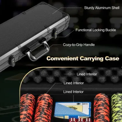 Pokerová súprava s 500 laserovými žetónmi & 2 hracími kartami & 5 hracími kockami & 3 žetónmi dealera & 2 kľúčmi