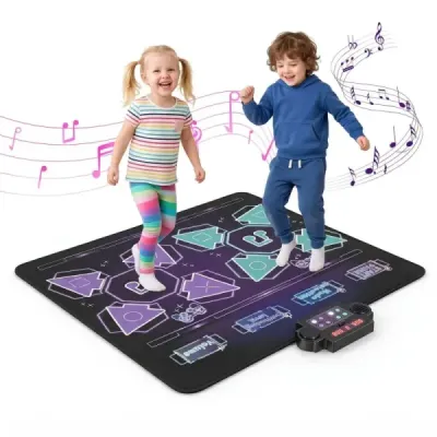 Tanečná podložka pre 2 deti – hudobná podložka s LED svetlami a 4 režimami, 102 x 90 cm, čierna