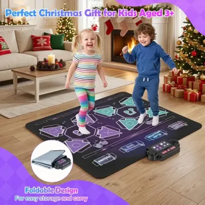 Tanečná podložka pre 2 deti – hudobná podložka s LED svetlami a 4 režimami, 102 x 90 cm, čierna