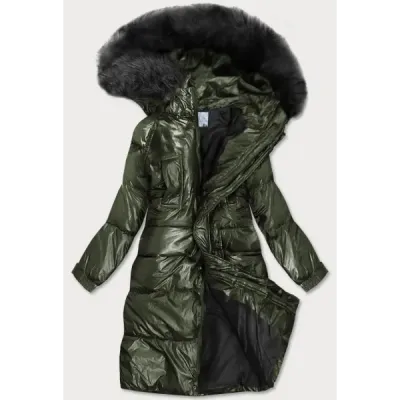 Dámska metalická zimná bunda MODA295 khaki
