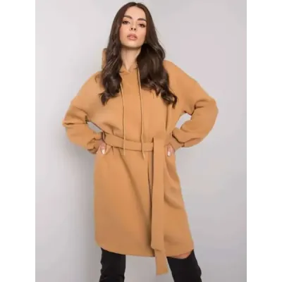 Oversize mikinové šaty s ťavým opaskom MODA7253 camel