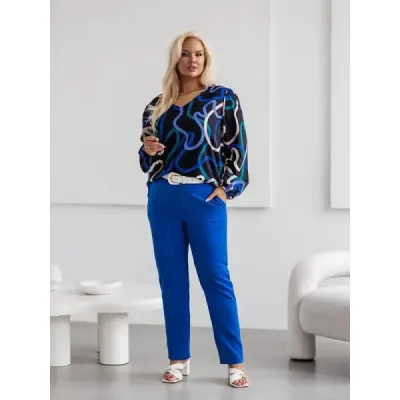 Elegantné damskě nohavice plus size MODA728 modré