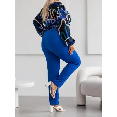 Elegantné damskě nohavice plus size MODA728 modré