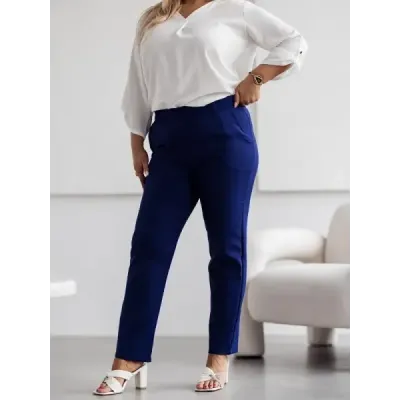 Elegantné damskě nohavice plus size MODA728 tmavomodré