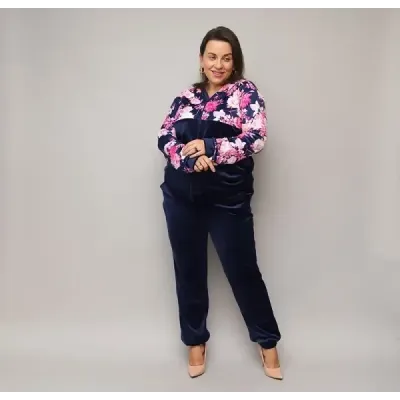 Dámsky velúrový komplet PLUS SIZE MODA8228 modrá