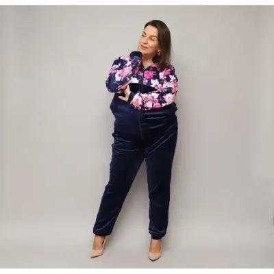 Dámsky velúrový komplet PLUS SIZE MODA8228 modrá